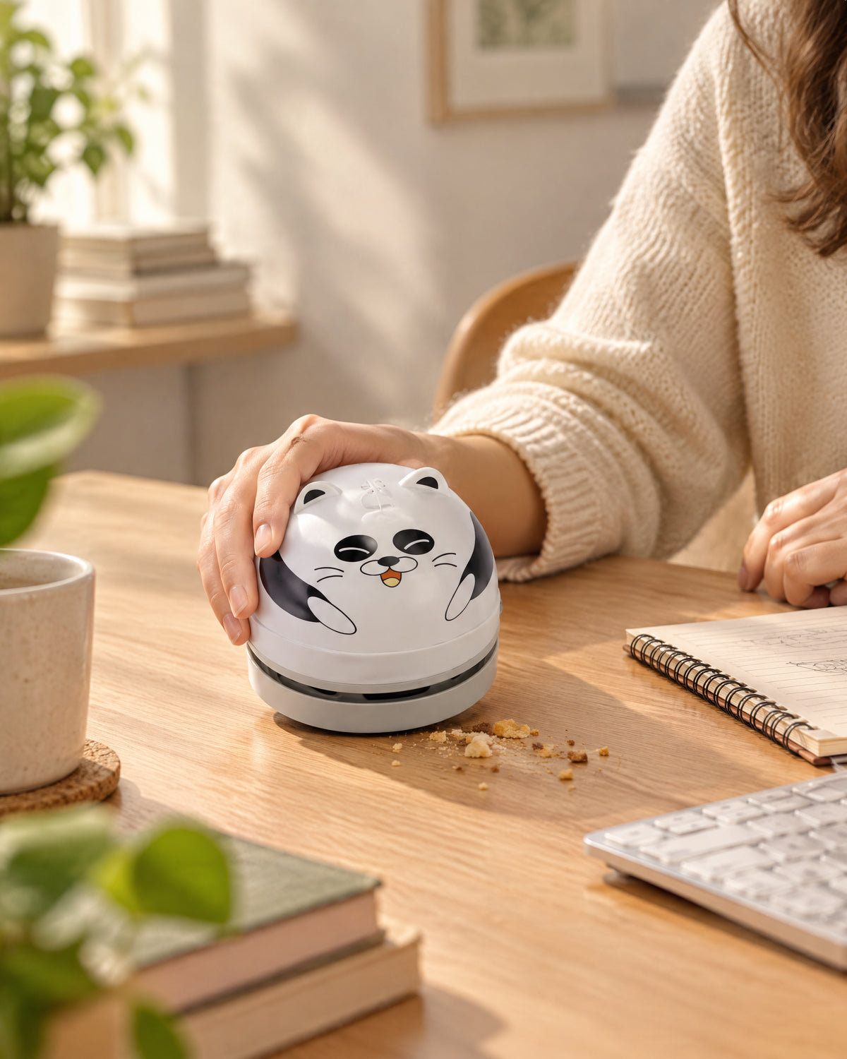 DeskVac Panda im Study-Desk-Alltag