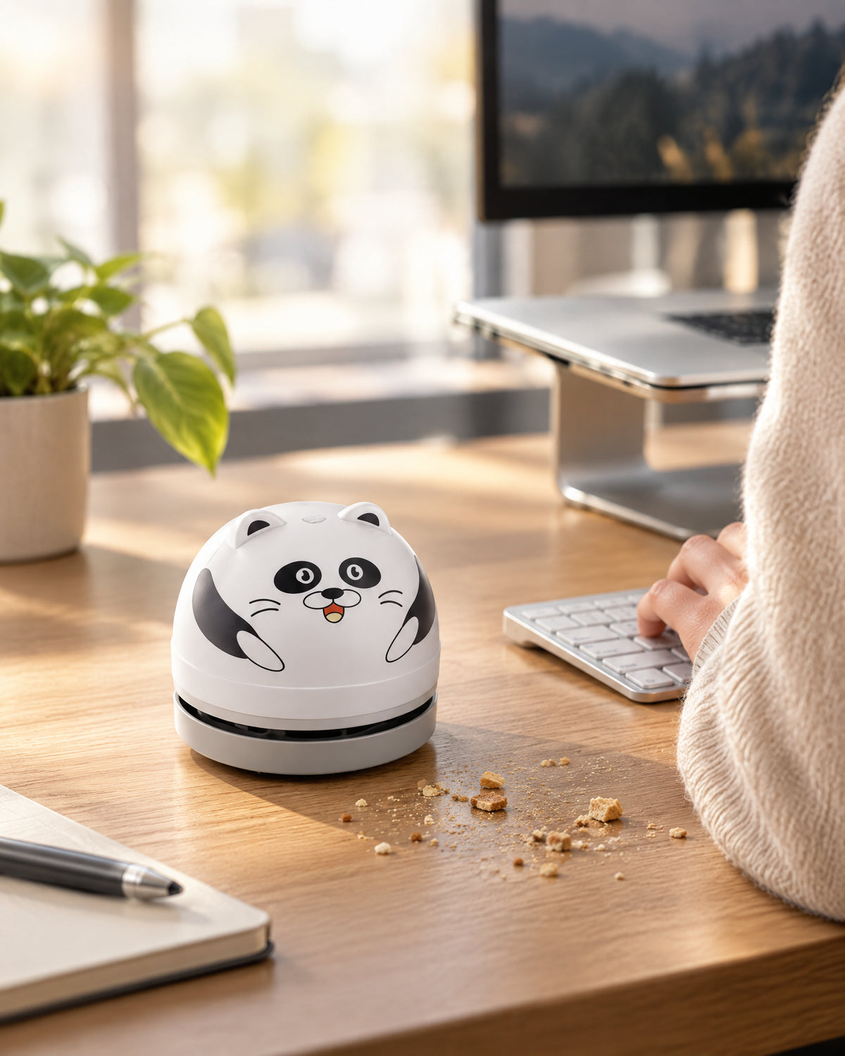 DeskVac Panda am Office-Schreibtisch